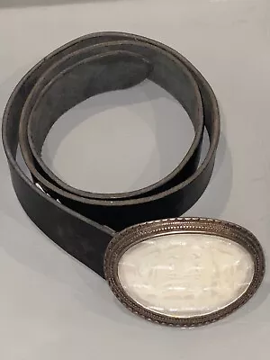 Mens White DIESEL BUCKLE Made In Italy GENUINE LEATHER BELT Sz 37 83rd Division • $48.95