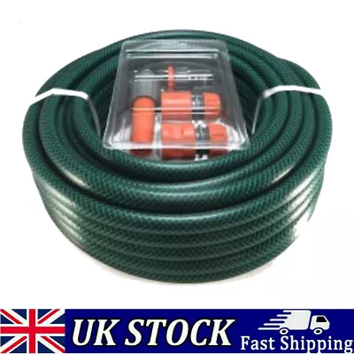 Garden Hose Pipe PVC Water Spray Reinforced Hosepipe + Fittings 15M/20M/30M • £10.89