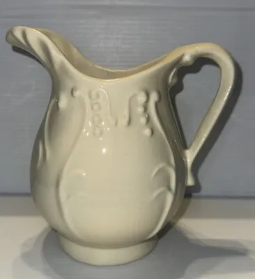 Antique Ironstone Vintage Pitcher England Off White Stoneware 7” • $48.99