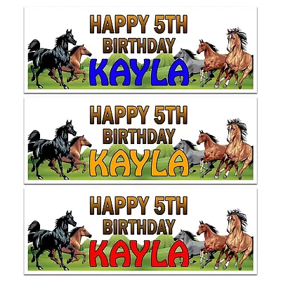 Personalised Horse Birthday Banner Pony Stables Theme Name Kids Party • £4.99