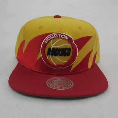 Houston Rockets Sharktooth Hat NBA Mitchell & Ness Red Gold Snapback Cap • $34.99