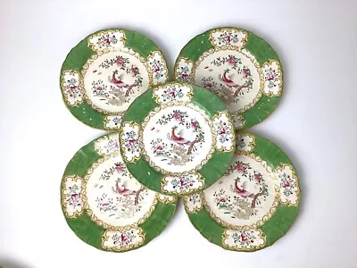 Early Minton Cockatrice Green Scalloped 8” Luncheon Plates Globe Mark Set Of 5 • $145