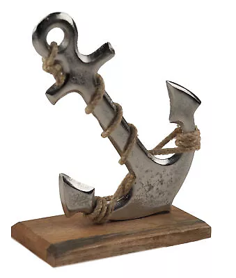 Nautical Anchor 18cm Ornament On Wooden Base - Home Decor Gift • £12.99