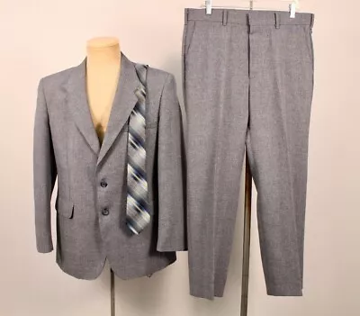 Mens VTG 70s 3 PC Grey Blue Levi's Action Leisure Suit W Tie Sz M 40R 1970s • $99