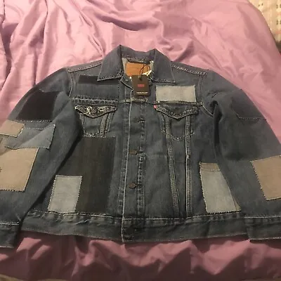 Premium Levis Denim Trucker Jean Jacket Patchwork Men Size L • $89.99