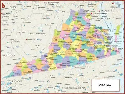VIRGINIA STATE ROAD MAP GLOSSY POSTER PICTURE PHOTO PRINT City County 3440 • $21.99