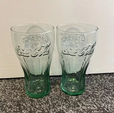 2 X Coca Cola Traditional Glasses 20oz Brand New Green Tint Home Bar Collectable • £8.50