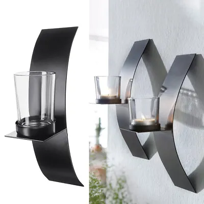 2x Wall Candle Holder Metal Candlestick Stand Arc Bracket Glass Cup Sconce Decor • £9.95