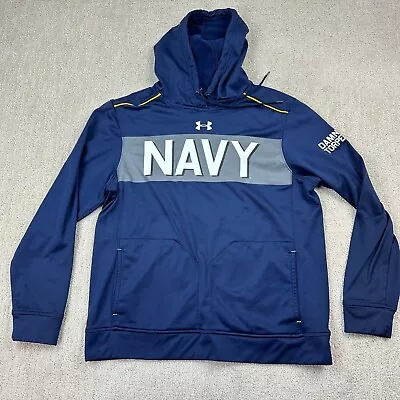 US NAVY Blue Hoodie UNDER ARMOUR  Damn The Torpedos  Sz XL X-LARGE • $21.99