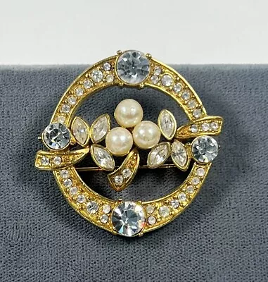 Vintage MONET Brooch Pin Crystal Rhinestone Faux Pearl Costume Estate • $12