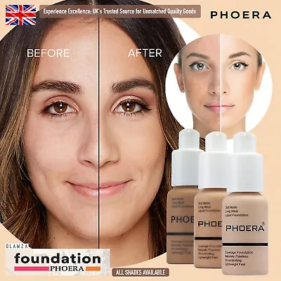TWIN PACK - Phoera Matte Skin Foundation Full Coverage Face Makeup Concealer UK • £3.49