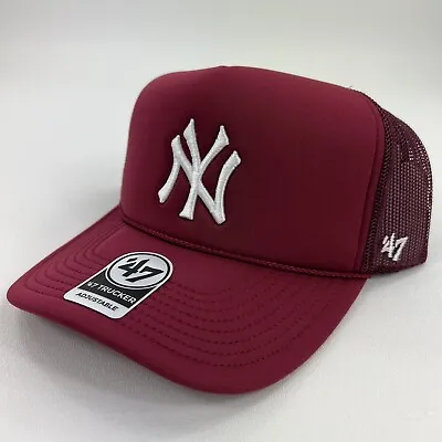 '47 Brand New York Yankees Trucker Hat Snapback Baseball Cap Wine Red Retro • $19.99