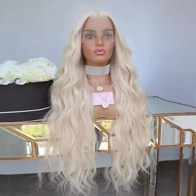 Lace Front Wig Platinum Blonde Full Head Heat Resistant Synthetic Long Wavy • $26.99