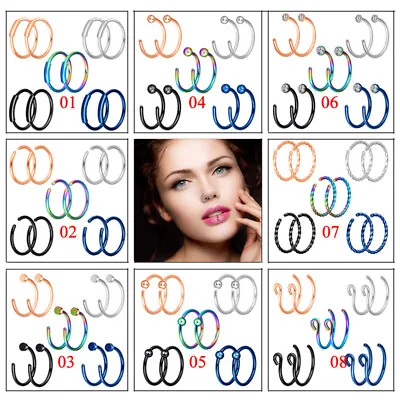 2Pcs C-Shaped Nose Hoop Seamless Hinged Ring Surgical Steel Lip Ear Piercing 20G • $0.99