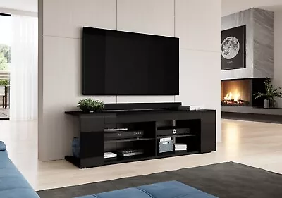 £79.95 • Buy TV Cabinet Black Gloss / Matt Open Glass Shelf Shelving Media Unit Stand Texas
