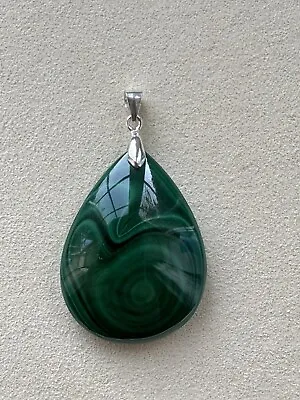 Large Malachite 925 Sterling Silver Pendant 35 Mm • £20.46