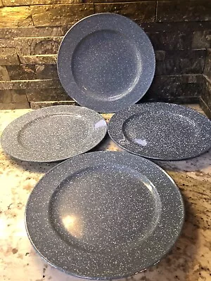 4 Mikasa COUNTRY BLUE Ultrastone SPECKLED White Disc DINNER PLATES 11 1/8” • $38