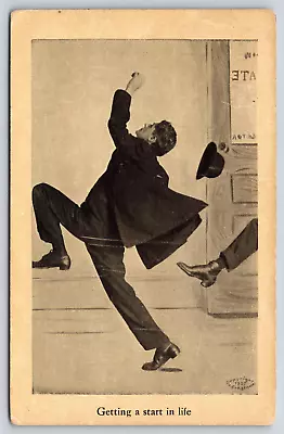 Original Old Vintage Antique Postcard Image Gentleman Running Suit Hat 1910 • $5.99