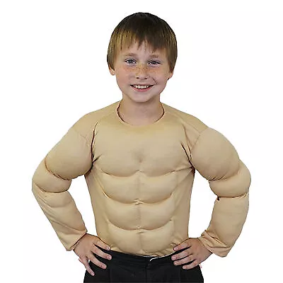 Child Padded Beige Muscle Chest Top Shirt Tv Movie Character Fancy Dress Costume • £14.99