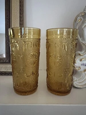 $12.99 • Buy 2 Vintage Glass Tumbler Pressed Brockway Glass Amber American Concord 5 1/2 In