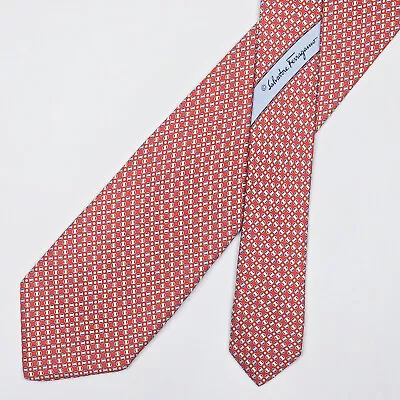 Salvatore Ferragamo Tie Necktie Scarf Ring Polka Dot On Orange Red • $48