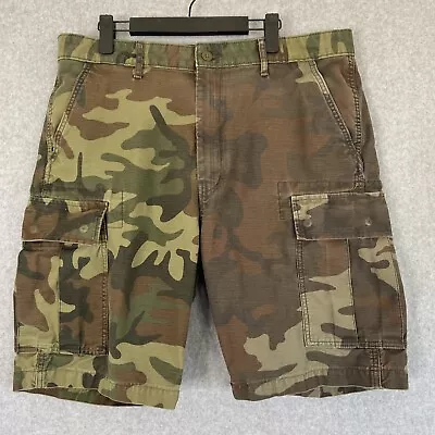 Levis Mens Carrier Cargo Shorts 36 Green Camo 100% Cotton Outdoor Utility Y2K • $14.99