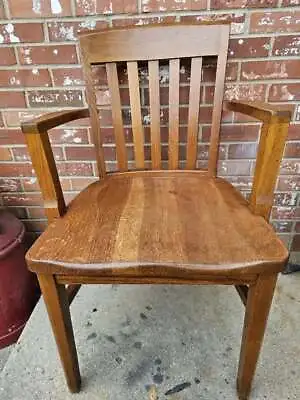 Vintage Solid Oak Bankers Office Desk Chair Armchair MURPHY #1 • $209.99