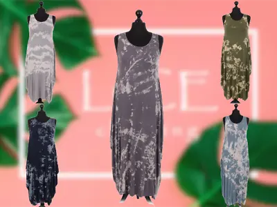 NEW Ladies Italian Tie Dye SLEEVELESS DRESS Womens Lagenlook Dress Plus Sizes • £23.99