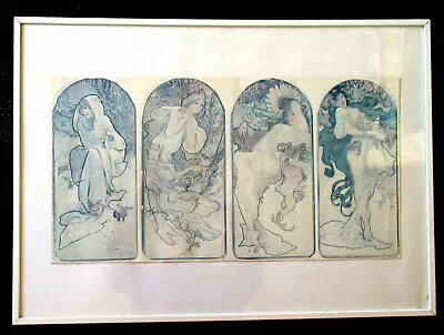 Large Alphonse Mucha Four Seasons  FRAMED Vintage ART PRINT  Art Nouveau 20x28 • $49