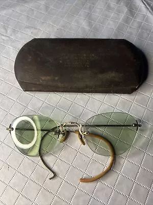 Antique Artcraft Gold Filled Rimless Eyeglasses Frames Vintage Glasses + Case • $49