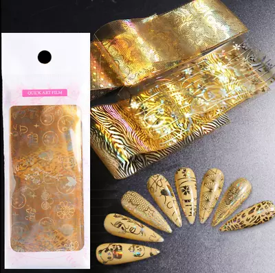 16pcs Golden Panda Leopard Moon Star Line Transfer Nail Foil Stickers Decal 15JS • $2.95