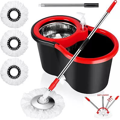 360° Spin Mop And Bucket W/wringer Set With 3 Microfiber Refills Floor Cleaning • $29.98