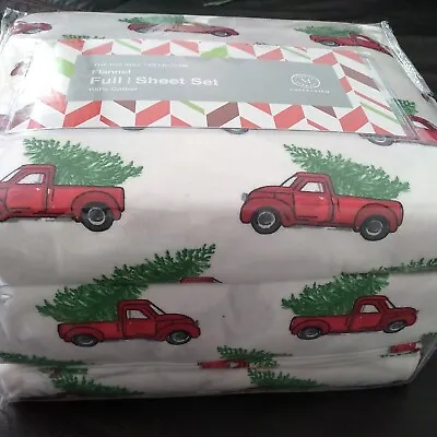 Martha Stewart Holiday Collection Full Sheet Set Cars & Christmas Tree Flannel  • $49.99