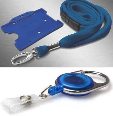 £3.81 • Buy ID Neck Strap Lanyard, ID Card Holder & Retractable Reel Pass Badge Holder Blue