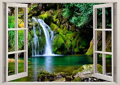 English Waterfall  Scene View Through Window  Canvas Print Wall Art Picture Uk • £11.99