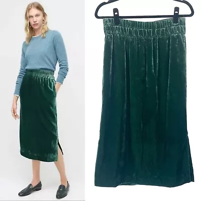 J Crew Velvet Pull On Skirt Small Emerald Green Side Slit Below Knee AF933 • $35