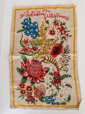 Vintage Australian Wildflowers Linen Tea Towel Kitchen Decor Souvenir • $22