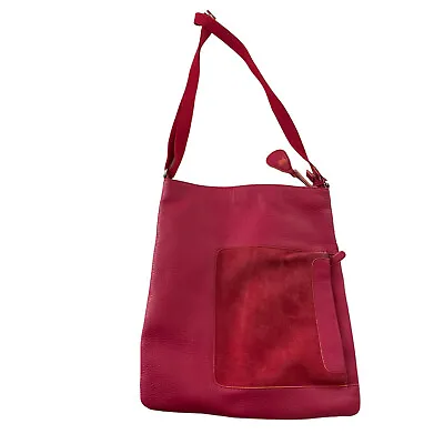 Mywalit Havana Suede / Leather Crossbody Purse Bag Pink & Red Satchel • $55.19