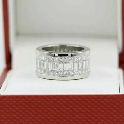 Men's 3Ct Baguette Cut Lab Created Diamond Gift Band Ring 14K White Gold Plated • $89.99