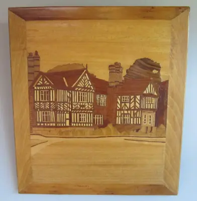 Vintage Wood Marquetry Inlay Veneer Wall Hanging Picture - Worsley Old Hall • £15