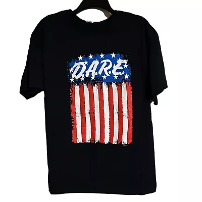 Vintage Dare T Shirt Black American Flag Mens Large Retro D.A.R.E. Drugs • $4.98