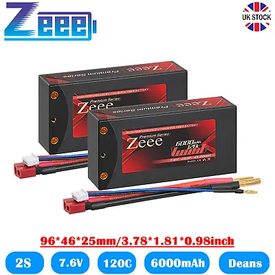 2x Zeee 7.6V 2S Shorty Lipo Battery 6000mAh 120C 4mm Bullet To Deans For RC Car • £76.99