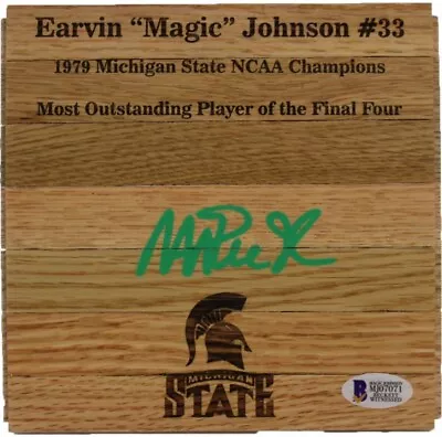 Michigan State Magic Johnson Signed 6x6 Floorboard W/ Green Signature BAS • $20