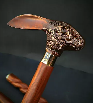 Antique Victorian Wooden Walking Cane Sticks Rabbit Head Handle Vintage Designe • $27.49