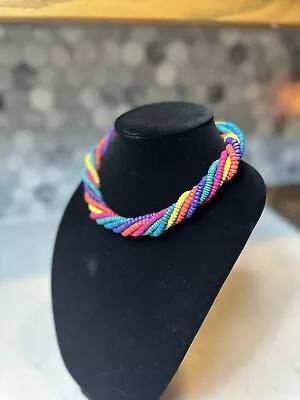 Vintage Multi-Strand Twisted Neon Color Beaded Necklace • $17.99