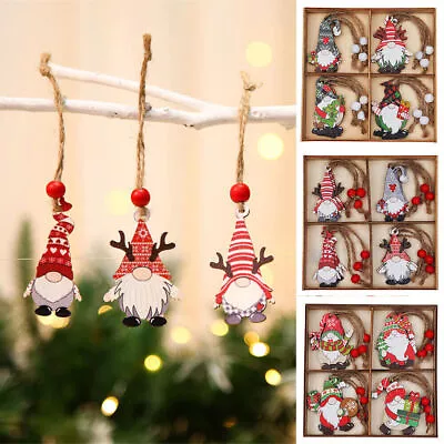 12Pcs Christmas Tree Wooden Gnome Dwarf Hanging Ornament Xmas Party Decoration • $14.59