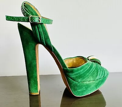 MIMCO GREEN SUEDE LEATHER PLATFORM SANDALS Disco Heels Shoes Size AU 8 EU 39 • $65