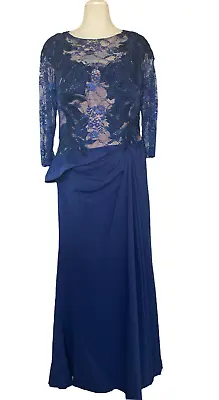 Alberto Makali Dress Size 14 Mother Of The Bride Navy Blue Lace Beige Underlay • $89.79