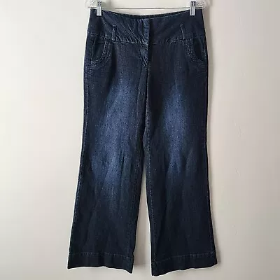 Elle Women Sz 6 Low Rise Wide Leg Jeans Stretch Dark Wash Denim Regular Fit Blue • $15.93