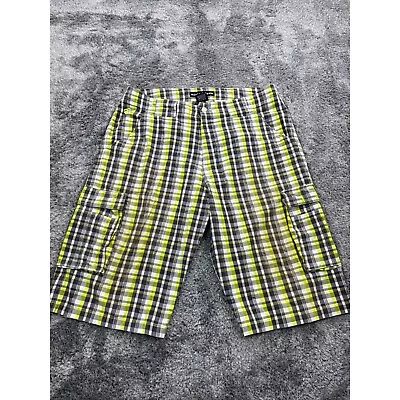 Rocawear Shorts Mens 38 Yellow Madras Cargo Utility Hip Hop Y2K 90s Skater • $23